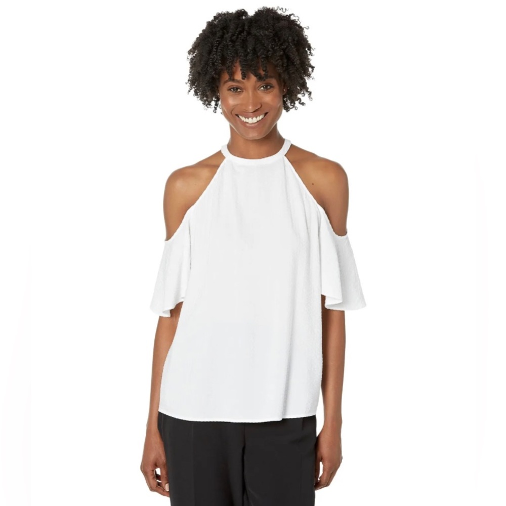 MICHAEL Michael Kors® White Seersucker Halter Style Cold Shoulder Top NWT - Picture 2 of 8